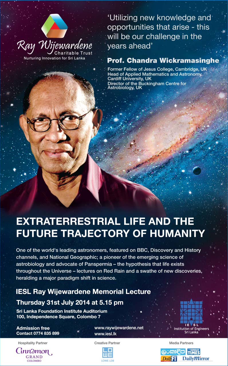 Ray Wijewardene memorial lecture by Prof Chandra Wickramasinghe